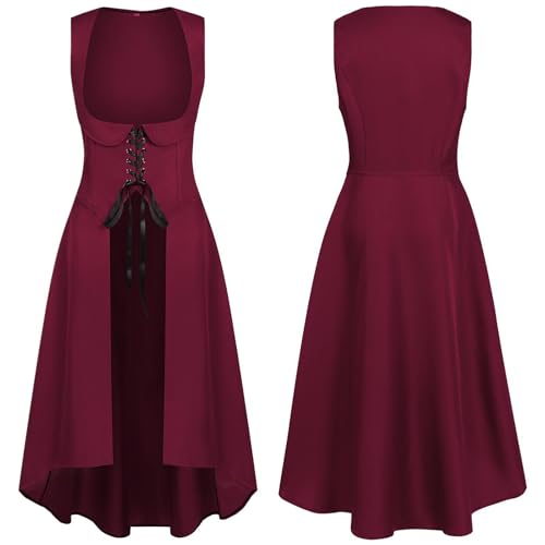 JIULINGHOU Renaissance-Kostüm für Damen, mittelalterliches langes Kleid, Puffärmel, Feenkleid von JIULINGHOU