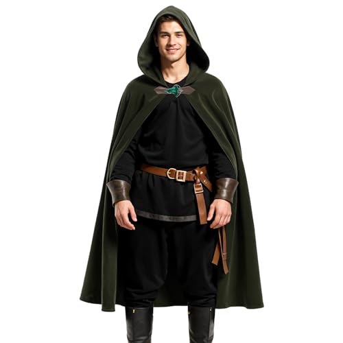 JIURUN Halloween-Kostüm, Renaissance-Umhang mit Kapuze, mittelalterlicher Hobbit, Samt-Umhang mit Kapuze, Cosplay-Umhang für Männer und Frauen, Grün , Standard von JIURUN