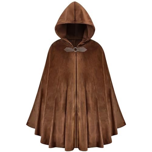 JIURUN Halloween-Kostüm, Renaissance-Umhang mit Kapuze, mittelalterlicher Hobbit, Samt-Umhang, Cosplay-Umhang für Damen und Herren, Braun, Standard JIURUN Halloween-Kostüm, Renaissance-Umhang mit Kapuze, mittelalterlicher Hobbit, Samt-Umhang, Cosplay-Umhang für Damen und Herren, Braun, Standard von JIURUN