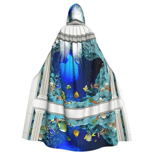 JIUTY 3D-Wandmaske, Unterwasserwelt, Fisch-Druck, für Erwachsene, wirtschaftlicher Kapuzenumhang, 140 cm lang, perfekt für Halloween-Partys, Tänze von JIUTY