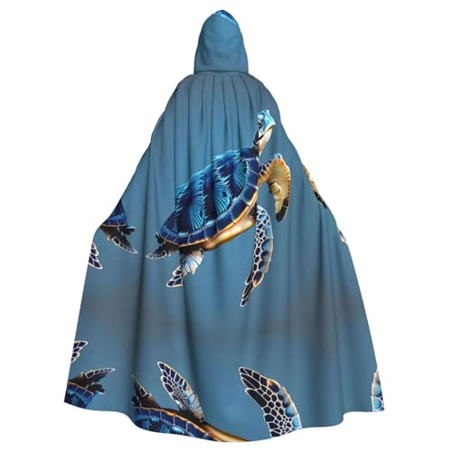 JIUTY Blaue Meeresschildkröte, Pint-Druck, Maskerade für Erwachsene, wirtschaftlicher Kapuzenumhang, 140 cm lang, perfekt für Halloween-Partys, Tänze von JIUTY