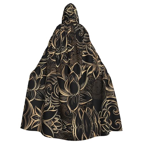 JIUTY Boho-Maskerade mit Lotusblumen-Druck, für Erwachsene, wirtschaftlicher Kapuzenumhang, 140 cm lang, perfekt für Halloween-Partys, Tänze von JIUTY