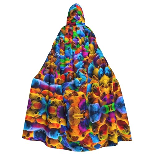 JIUTY Bunte Bären-Druck, Maskerade, wirtschaftlicher Kapuzenumhang für Erwachsene, 140 cm lang, perfekt für Halloween-Partys, Tänze von JIUTY