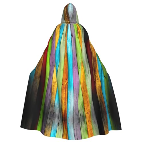 JIUTY Bunte Holztafel-Druck, Maskerade, wirtschaftlicher Kapuzenumhang für Erwachsene, 140 cm lang, perfekt für Halloween-Partys, Tänze von JIUTY