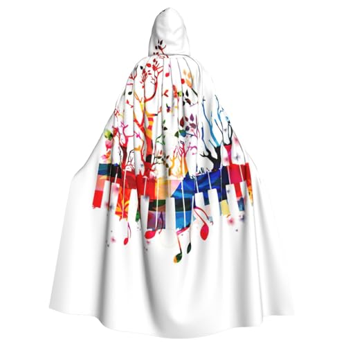 JIUTY Bunte Klaviertastatur, Musiknoten-Druck, Maskerade, Erwachsenen-Umhang, 140 cm lang, perfekt für Halloween-Partys, Tänze von JIUTY