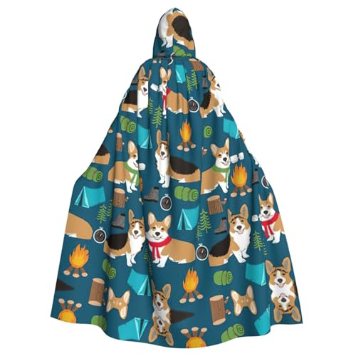 JIUTY Corgi-Druck, Maskerade für Erwachsene, wirtschaftlicher Kapuzenumhang, 140 cm lang, perfekt für Halloween-Partys, Tänze von JIUTY