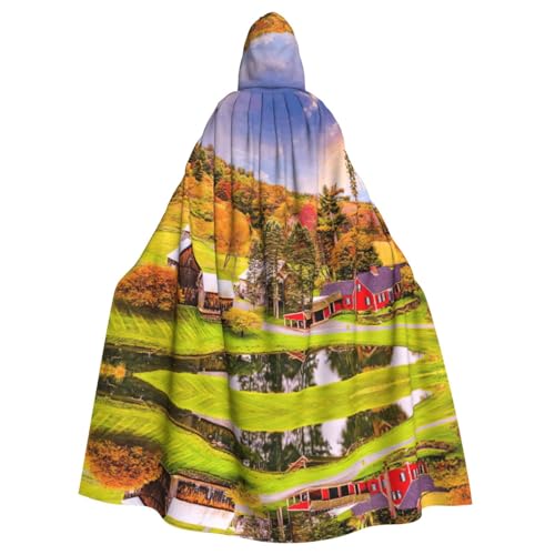 JIUTY Country Farm-Druck, Maskerade, wirtschaftlicher Kapuzenumhang für Erwachsene, 140 cm lang, perfekt für Halloween-Partys, Tänze von JIUTY