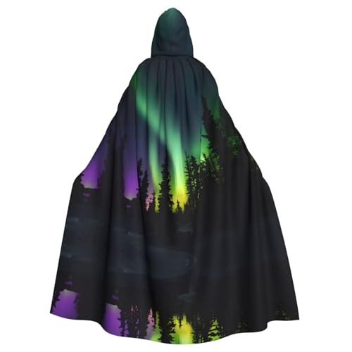JIUTY Dunkle Nordlichter, bedruckter Maskerade, wirtschaftlicher Kapuzenumhang für Erwachsene, 140 cm lang, perfekt für Halloween-Partys, Tänze von JIUTY