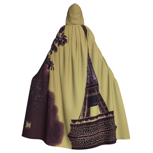 JIUTY Eiffelturm Paris-Druck, Maskerade für Erwachsene, wirtschaftlicher Kapuzenumhang, 140 cm lang, perfekt für Halloween-Partys, Tänze von JIUTY