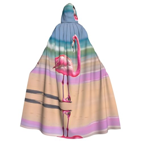 JIUTY Ein Flamingo am Strand, Maskerade für Erwachsene, wirtschaftlicher Kapuzenumhang, 140 cm lang, perfekt für Halloween-Partys, Tänze von JIUTY