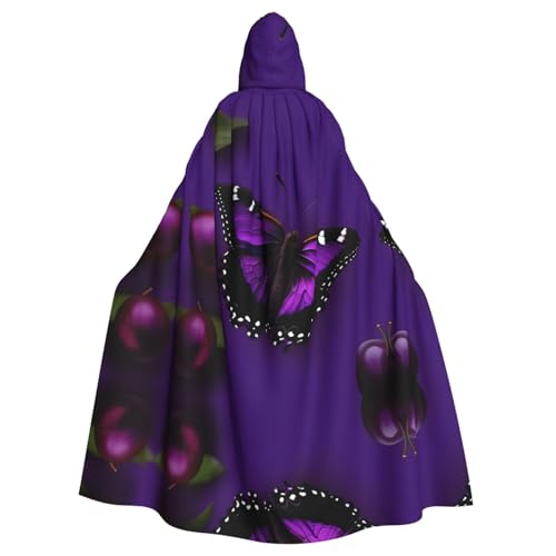JIUTY Eine lila Pflaume Schmetterling Druck Maskerade Erwachsene wirtschaftlicher Kapuzenumhang 140 cm lang, perfekt für Halloween-Partys, Tänze von JIUTY