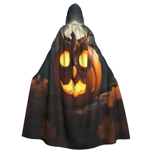 JIUTY Eule Kürbis Happy Halloween Druck Maskerade Erwachsene wirtschaftlicher Kapuzenumhang 140 cm lang, perfekt für Halloween-Partys, Tänze von JIUTY
