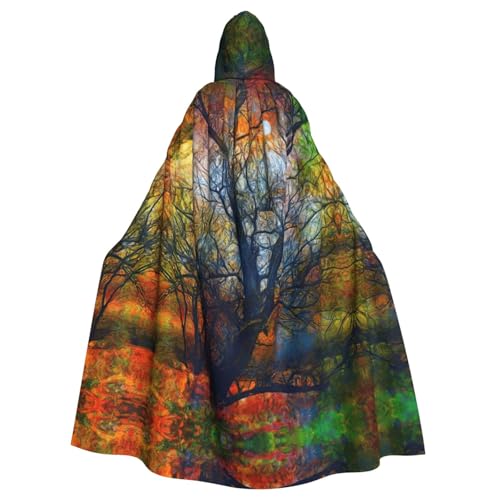 JIUTY Farbenfroher Lebensbaum-Druck, Maskerade für Erwachsene, wirtschaftlicher Kapuzenumhang, 140 cm lang, perfekt für Halloween-Partys, Tänze von JIUTY