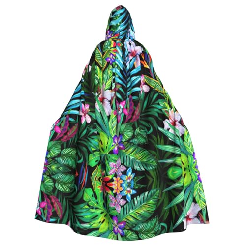JIUTY Farbenfroher tropischer Blatt-Druck, Erwachsenenumhang mit Kapuze, 140 cm lang, perfekt für Halloween-Partys, Tänze JIUTY Farbenfroher tropischer Blatt-Druck, Erwachsenenumhang mit Kapuze, 140 cm lang, perfekt für Halloween-Partys, Tänze von JIUTY