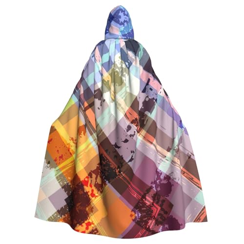 JIUTY Farbiger Twill-Gitter-Druck, Maskerade für Erwachsene, wirtschaftlicher Kapuzenumhang, 140 cm lang, perfekt für Halloween-Partys, Tänze von JIUTY