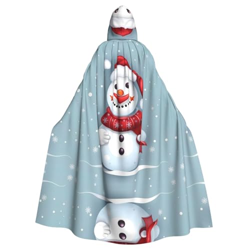 JIUTY Frohe Weihnachten, schöner Schneemann-Druck, Maskerade für Erwachsene, wirtschaftlicher Kapuzenumhang, 140 cm lang, perfekt für Halloween-Partys, Tänze von JIUTY
