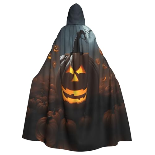 JIUTY Halloween-Maskerade mit Geisterkürbis-Druck, wirtschaftlicher Kapuzenumhang für Erwachsene, 140 cm lang, perfekt für Halloween-Partys, Tänze von JIUTY