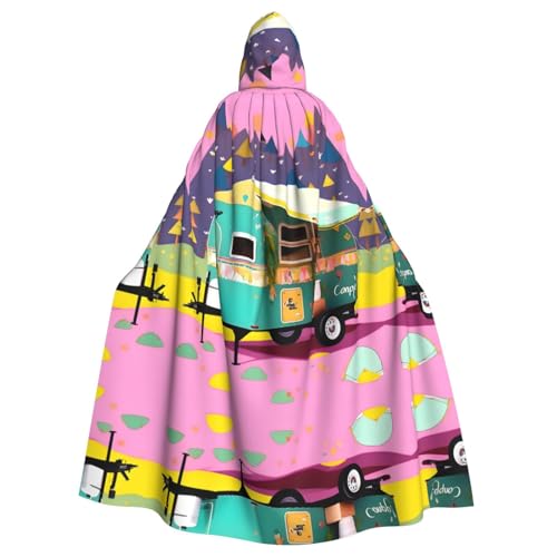 JIUTY Happy Camper Anhänger bedruckter Maskerade, wirtschaftlicher Kapuzenumhang für Erwachsene, 140 cm lang, perfekt für Halloween-Partys, Tänze von JIUTY