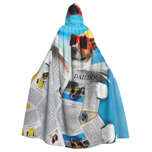 JIUTY Hundemantel mit Brille, zum Lesen, Zeitung, Ozean, Strand, bedruckt, Maskerade, für Erwachsene, wirtschaftlicher Umhang mit Kapuze, 140 cm lang, perfekt für Halloween-Partys, Tänze von JIUTY