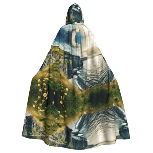 JIUTY Irland Outdoors County Clare The Cliffs Print-Maskerade, Erwachsenen-Umhang mit Kapuze, 140 cm lang, perfekt für Halloween-Partys, Tänze von JIUTY