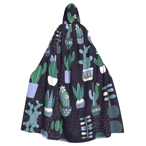 JIUTY Kaktus-Sukkulenten-Druck, Maskerade für Erwachsene, wirtschaftlicher Kapuzenumhang, 140 cm lang, perfekt für Halloween-Partys, Tänze von JIUTY