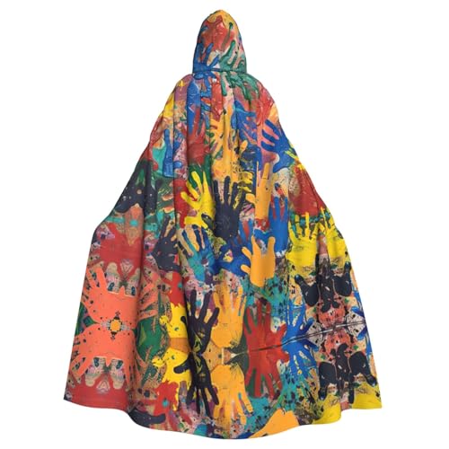 JIUTY Kinder-Umhang mit Handabdruck, Uni, Umhang mit Kapuze, Halloween, Weihnachten, Vampir, Hexe, Kostüme, Party-Umhang von JIUTY