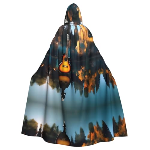 JIUTY Lake Guitar Reflections Printing Maskerade, Erwachsenenumhang mit Kapuze, 140 cm lang, perfekt für Halloween-Partys, Tänze von JIUTY