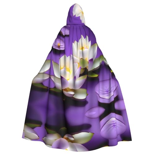 JIUTY Lotusblumen-Druck, Maskerade, Erwachsenen-Umhang, wirtschaftlicher Kapuzenumhang, 140 cm lang, perfekt für Halloween-Partys, Tänze von JIUTY