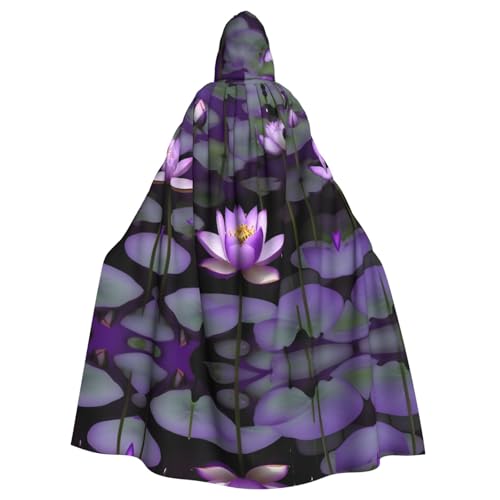 JIUTY Lotusblumen-Umhang mit violettem Druck, für Erwachsene, wirtschaftlicher Kapuzenumhang, 140 cm lang, perfekt für Halloween-Partys, Tänze von JIUTY