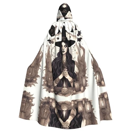JIUTY Magische Hexe, Hexerei, böhmische Zeichnung, Druck, Maskerade, Erwachsenen-Umhang, wirtschaftlicher Kapuzenumhang, 140 cm lang, perfekt für Halloween-Partys, Tänze von JIUTY