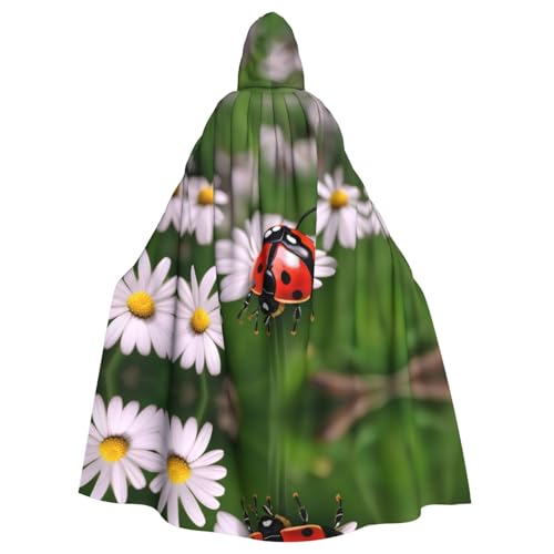 JIUTY Marienkäfer-Maskerade mit Gänseblümchen-Druck, für Erwachsene, wirtschaftlicher Kapuzenumhang, 140 cm lang, perfekt für Halloween-Partys, Tänze von JIUTY