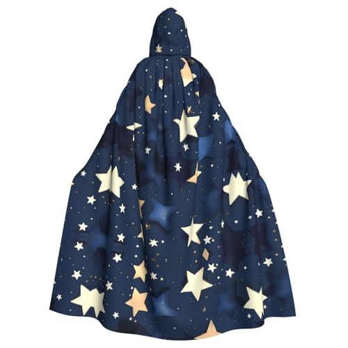 JIUTY Marineblauer Himmel und Sternen-Druck, Maskerade für Erwachsene, wirtschaftlicher Kapuzenumhang, 140 cm lang, perfekt für Halloween-Partys, Tänze von JIUTY