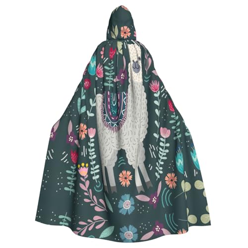 JIUTY Maskerade mit Blumen-Alpaka-Druck, für Erwachsene, wirtschaftlicher Kapuzenumhang, 140 cm lang, perfekt für Halloween-Partys, Tänze von JIUTY