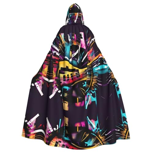 JIUTY Maskerade mit Musik, Graffiti-Stil, für Erwachsene, wirtschaftlicher Kapuzenumhang, 140 cm lang, perfekt für Halloween-Partys, Tänze von JIUTY