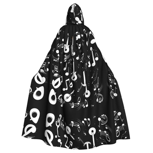 JIUTY Maskerade mit Musiksymbole und Liebesdruck, für Erwachsene, wirtschaftlicher Kapuzenumhang, 140 cm lang, perfekt für Halloween-Partys, Tänze von JIUTY