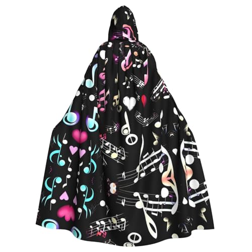 JIUTY Maskerade mit Musiksymbolen, schöner Druck, für Erwachsene, wirtschaftlicher Kapuzenumhang, 140 cm lang, perfekt für Halloween-Partys, Tänze von JIUTY