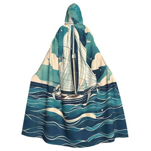 JIUTY Maskerade mit Segelboot-Druck, für Erwachsene, wirtschaftlicher Kapuzenumhang, 140 cm lang, perfekt für Halloween-Partys, Tänze von JIUTY