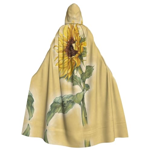 JIUTY Maskerade mit Sonnenblumen-Druck, für Erwachsene, wirtschaftlicher Umhang mit Kapuze, 140 cm lang, perfekt für Halloween-Partys, Tänze von JIUTY