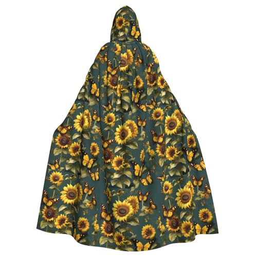 JIUTY Maskerade mit Sonnenblumen-Motiv und Schmetterlingen, für Erwachsene, wirtschaftlicher Kapuzenumhang, 140 cm lang, perfekt für Halloween-Partys, Tänze von JIUTY