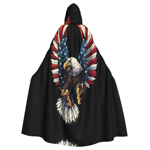 JIUTY Maskerade mit amerikanischer Adlerflagge, Erwachsenen-Umhang mit Kapuze, 140 cm lang, perfekt für Halloween-Partys, Tänze von JIUTY