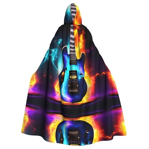 JIUTY Maskerade mit magischem E-Gitarren-Druck, für Erwachsene, wirtschaftlicher Kapuzenumhang, 140 cm lang, perfekt für Halloween-Partys, Tänze von JIUTY