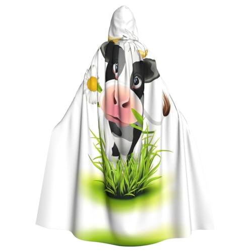 JIUTY Maskerade mit niedlichem Kuhdruck, für Erwachsene, wirtschaftlicher Kapuzenumhang, 140 cm lang, perfekt für Halloween-Partys, Tänze von JIUTY