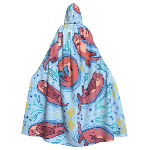 JIUTY Maskerade mit niedlichem braunem Otter-Druck, für Erwachsene, wirtschaftlicher Kapuzenumhang, 140 cm lang, perfekt für Halloween-Partys, Tänze von JIUTY
