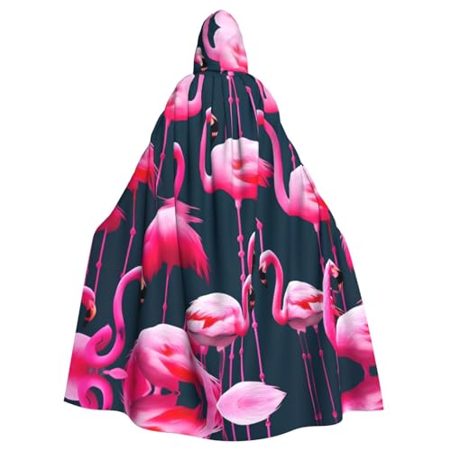 JIUTY Maskerade mit rosafarbenem Flamingo-Druck, für Erwachsene, wirtschaftlicher Kapuzenumhang, 140 cm lang, perfekt für Halloween-Partys, Tänze von JIUTY
