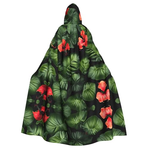JIUTY Maskerade mit tropischen Blumen und Blättern, wirtschaftlicher Kapuzenumhang für Erwachsene, 140 cm lang, perfekt für Halloween-Partys, Tänze von JIUTY