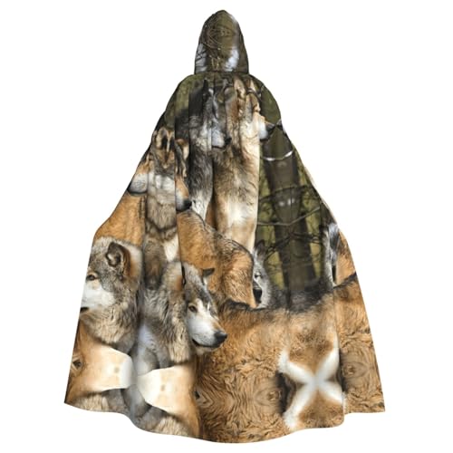 JIUTY Maskerade mit verschiedenfarbigen Wölfen, Erwachsenen-Umhang mit Kapuze, 140 cm lang, perfekt für Halloween-Partys, Tänze von JIUTY