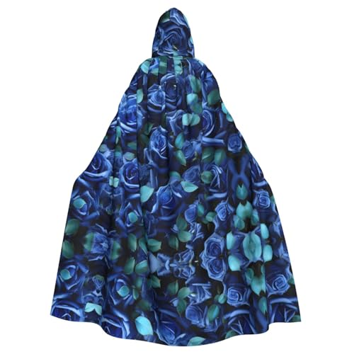 JIUTY Maskerade mit vielen blauen Rosen für Erwachsene, wirtschaftlicher Kapuzenumhang, 140 cm lang, perfekt für Halloween-Partys, Tänze von JIUTY