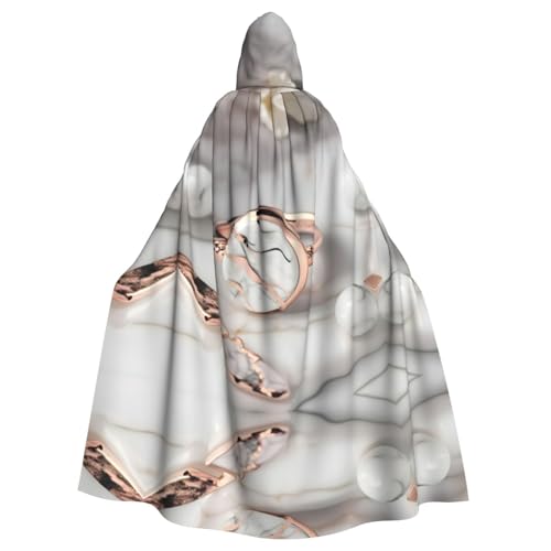 JIUTY Maskerade mit weißem Marmor-Roségold-Muster, für Erwachsene, wirtschaftlicher Kapuzenumhang, 140 cm lang, perfekt für Halloween-Partys, Tänze von JIUTY