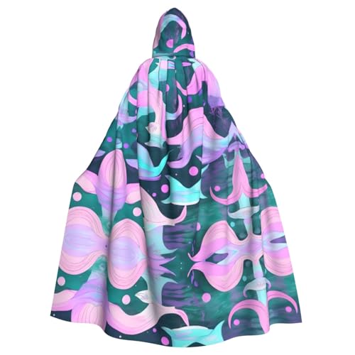 JIUTY Meerjungfrauen-Maskerade, pastellrosa Aqua-Druck, für Erwachsene, wirtschaftlicher Kapuzenumhang, 140 cm lang, perfekt für Halloween-Partys, Tänze von JIUTY