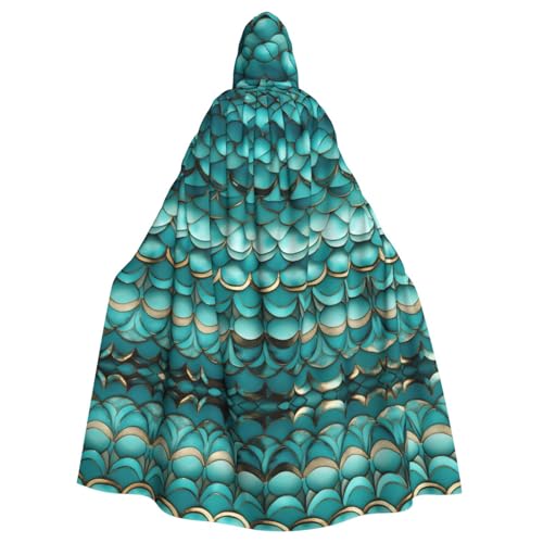 JIUTY Meerjungfrauen-Maskerade mit Fischschuppen-Druck, für Erwachsene, wirtschaftlicher Kapuzenumhang, 140 cm lang, perfekt für Halloween-Partys, Tänze von JIUTY